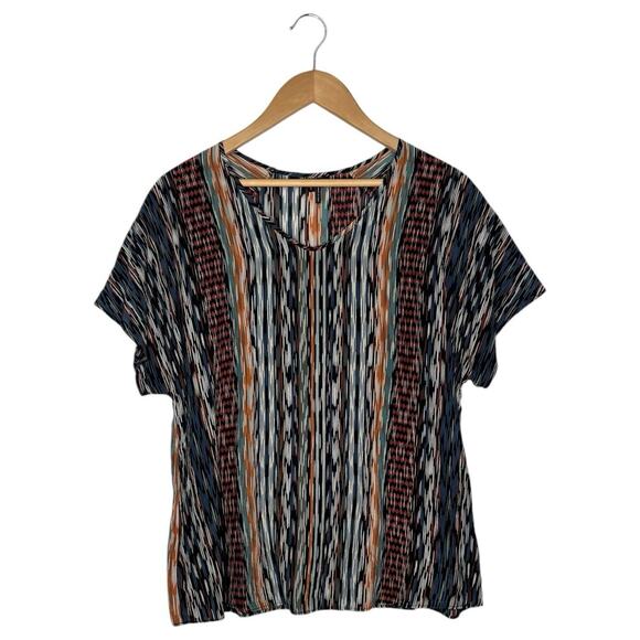 NIC+ZOE Tops - Nic Zoe Top Womens L Silk Short Sleeve Scoop Neck Geometric Slinky Multi
